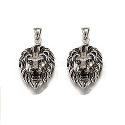Lion Retro 304 Stainless Steel Pendants, Antique Silver, 44x29x18mm, Hole: 5.5x8mm(STAS-F011-38A)