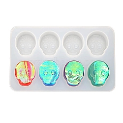 Silicone Molds, Resin Casting Molds, For UV Resin, Epoxy Resin Jewelry Making, Sugar Skull, White, 185x120x14mm(DIY-F041-07)