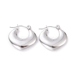 304 Stainless Steel Chunky Rhombus Hoop Earrings for Women, Stainless Steel Color, 19x19.5x4mm, Pin: 0.8mm(EJEW-G293-22P)