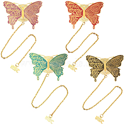 SUNNYCLUE 4Pcs 4 Colors Brass Bookmark with Long Chains, Golden, Butterfly, Mixed Color, 235mm, Butterfly: 48.5x60.5x0.3mm, 1pc/color(AJEW-SC0002-89)