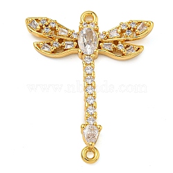 Rack Plating Brass Pave Cubic Zirconia Dragonfly Connector Charms, Insect Links, Lead Free & Cadmium Free, Long-Lasting Plated, Real 18K Gold Plated, 32x25.5x5.5mm, Hole: 1.4mm(KK-Z063-37G)