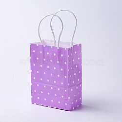 kraft Paper Bags, with Handles, Gift Bags, Shopping Bags, Rectangle, Polka Dot Pattern, Purple, 21x15x8cm(CARB-E002-S-R07)