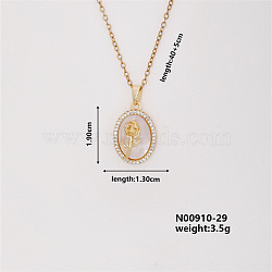 Elegant Vintage Brass Micro Pave Cubic Zirconia Oval with Flower Pendant Necklace for Women, Golden, 15.75 inch(400mm)(UW4443-1)