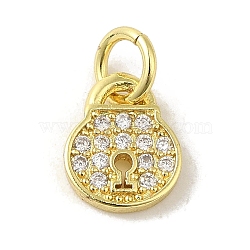 Brass Micro Pave Cubic Zirconia Charms, Real 18K Gold Plated, Lock Charms, Clear, 9x7x1.5mm, Hole: 3mm(KK-M283-28B-01)