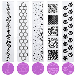 5Pcs 5 Styles Plastic Embossing Folders, Concave-Convex Embossing Stencils, for Handcraft Photo Album Decoration, Mixed Shapes, 30x150x2.5mm, 1pc/style(DIY-CP0009-03)