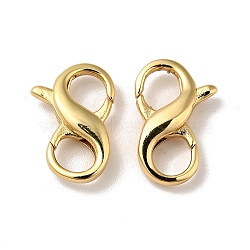 Brass Lobster Claw Clasps, Double Clasps, Cadmium Free & Nickel Free & Lead Free, Real 18K Gold Plated, 13x8.5x3mm, Hole: 4mm(KK-J301-24G)