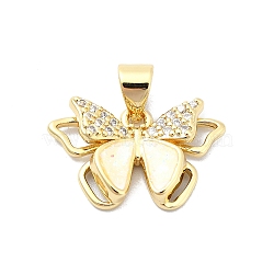 Brass Micro Pave Clear Cubic Zirconia Pendants, with Sythetic Opal, Butterfly, Real 18K Gold Plated, 12x18.5x3.5mm, Hole: 4x3.5mm(KK-A221-16B-G)