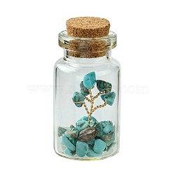 Transparent Glass Wishing Bottle Decoration, Wicca Gem Stones Balancing, with Tree of Life Synthetic Turquoise Beads Drift Chips inside, 22x45mm(AJEW-JD00011-02)