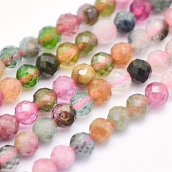 Natural Tourmaline Beads Strands, Round, Faceted, 3mm, Hole: 0.5mm, about 119~125pcs/strand, 15.3 inch(39cm)(G-O166-27-3mm)