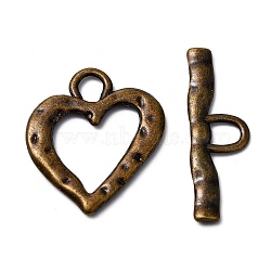 Tibetan Style Toggle Clasps, Zinc Alloy, Heart, Antique Bronze, Cadmium Free & Nickel Free & Lead Free, Heart: 26x23x2mm, Bar: 31x10x2mm(X-TIBE-S002-AB-FF)