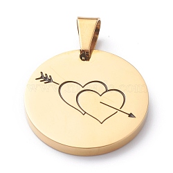 Ion Plating(IP) 304 Stainless Steel Pendants, with Enamel, Polishing, Flat Round with Heart, Golden, 25x3mm, Hole: 7.5x5mm(STAS-Z027-03E-G)