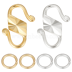 4Pcs 2 Color 925 Sterling Silver S-Hook Clasps, with 8Pcs Open Jump Rings, Golden & Silver, 11.5x7.5~8x1mm, 2Pcs/color(FIND-BBC0002-73)