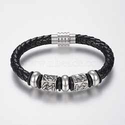 Braided Leather Cord Bracelets, with 304 Stainless Steel Findings and Magnetic Clasps, Black, 8-5/8 inch(220mm), 20x11.5mm(X-BJEW-H560-23)