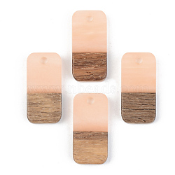 Opaque Resin & Walnut Wood Pendants, Rectangle, Light Salmon, 21.5x10x3mm, Hole: 2mm(RESI-S389-044A-C02)