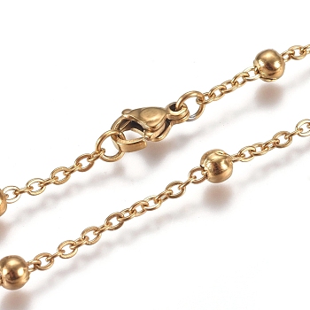 304 Stainless Steel Cable Chain Necklaces, with Round Beads and Lobster Claw Clasps, Golden, 17.71 inch(45cm), 2mm