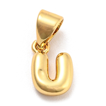 Brass Charms, Real 18K Gold Plated, Long-Lasting Plated, Lead Free & Cadmium Free, Letter Charm, Letter U, 9.5x6.5x2.5mm, Hole: 5x3.5mm