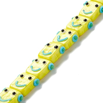 Handmade Lampwork Beads Strands, Robot Head, Yellow, 13.5~14x10~17x7~8mm, Hole: 1mm, about 20pcs/strand, 11.30 inch(28.7cm)