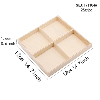 Wooden Storage Boxes, with 4 Components, Square, PapayaWhip, 13x13x1.6cm