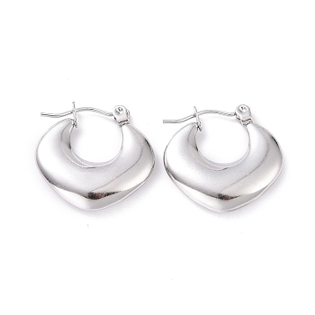 304 Stainless Steel Chunky Rhombus Hoop Earrings for Women, Stainless Steel Color, 19x19.5x4mm, Pin: 0.8mm