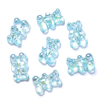 Transparent Resin Beads, AB Color Plated, Bear, Pale Turquoise, 16x10.5x7mm, Hole: 1.8mm, 20pcs/bag