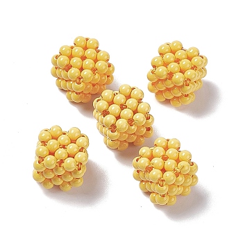 Handmade Opaque Plastic Woven Beads, No Hole Bead, Cube, Gold, 15.5x15.5x15.5mm