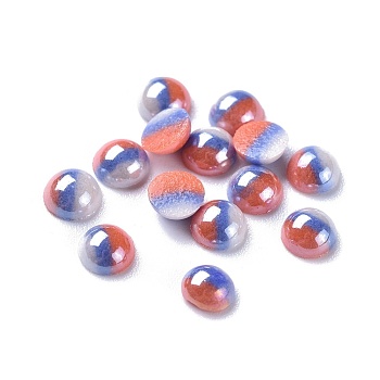 Opaque Glass Cabochons, Stripe Pattern, Half Round, Colorful, 4~4.5x2mm