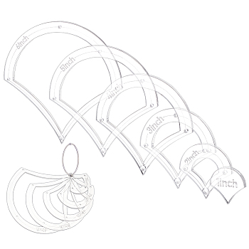 Acrylic Transparent Pressure Plate, with Iron Loose Leaf Book Binder Hinged Rings, Fan, 3.7~16.4x3.8~16.4x0.37cm, Hole: 5mm, 6pcs/set