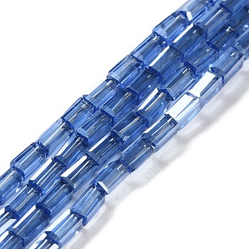 Electroplate Transparent Glass Beads Strands Pearl Luster Plated, Facted, Rectangle, Dark Blue, 4.8~5x2.5~3x2.5~3mm, Hole: 1mm, about 96pcs/strand, 18.90''(48cm)