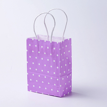 kraft Paper Bags, with Handles, Gift Bags, Shopping Bags, Rectangle, Polka Dot Pattern, Purple, 21x15x8cm