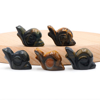 Natural Tiger Eye Carved Healing Snail Figurines, Reiki Energy Stone Display Decorations, 18x26mm