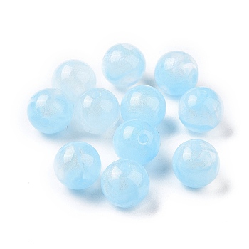 Opaque Acrylic Beads, Glitter Beads, Round, Light Sky Blue, 10.5~11mm, Hole: 2mm, about 510pcs/500g