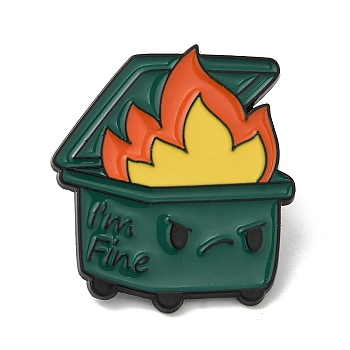 Dumpster Fire Alloy Brooches, I'm Fine Enamel Pins for Clothes Backpack, Green, 30x27mm