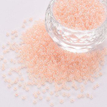 12/0 Imitation Jade Glass Seed Beads, Opaque Colours Luster, Round, PeachPuff, 2x1.5mm, Hole: 1mm, about 40000pcs/Pound