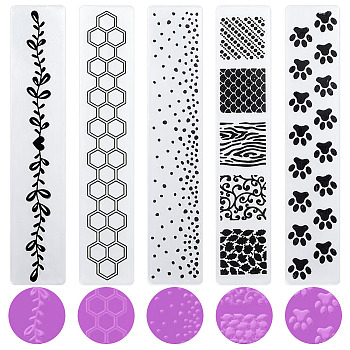 5Pcs 5 Styles Plastic Embossing Folders, Concave-Convex Embossing Stencils, for Handcraft Photo Album Decoration, Mixed Shapes, 30x150x2.5mm, 1pc/style