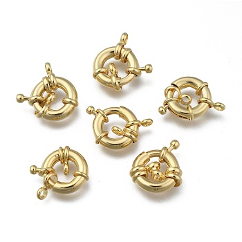 Rack Plating Brass Spring Clasps, Real 18K Gold Plated, 15x5mm, Hole: 3mm