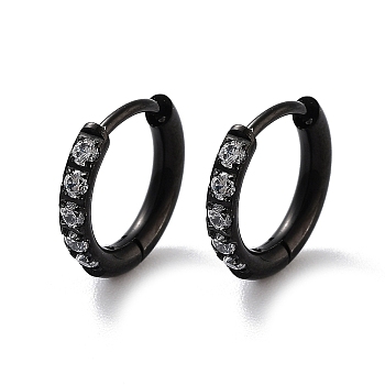 Ion Plating(IP) 316 Surgical Stainless Steel Pave Clear Cubic Zirconia Hoop Earrings Women, Black, 12x2mm