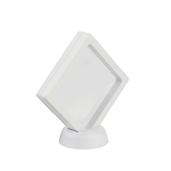 Acrylic Frame Stands, with Transparent Membrane, For Earring, Pendant, Bracelet Jewelry Display, Rhombus, White, 12x12.1x5.6cm