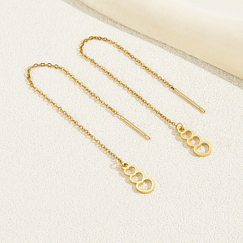 Geometric Circle Earrings with Tassel Studs Stainless Steel Chain, Heart, Real 18K Gold Plated