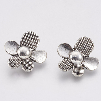 Tibetan Style Alloy Buttons, Flower, Cadmium Free & Lead Free, Antique Silver, 20x18x8mm, Hole: 1.5mm, about 400pcs/1000g