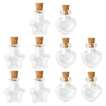 10Pcs 2 Styles Glass Bottle for Bead Containers, with Cork Stopper, Wishing Bottle, Clear, 25x20~22x11~12mm, Hole: 6mm, Capacity: 1ml(0.03fl. oz), 5pcs/style