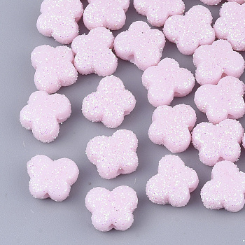 Opaque Acrylic Beads, with Glitter Powder, Butterfly, Pearl Pink, 9x11x5.5mm, Hole: 1.6mm
