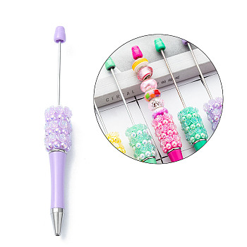 Plastic Beadable Pens, Ballpoint Pen, for DIY Pen Decoration, Rose, Lilac, 142x17mm