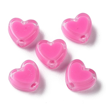 Heart Acrylic Beads, Bead in Bead, Hot Pink, 7x8x4mm, Hole: 1.8mm, about 2777pcs/500g