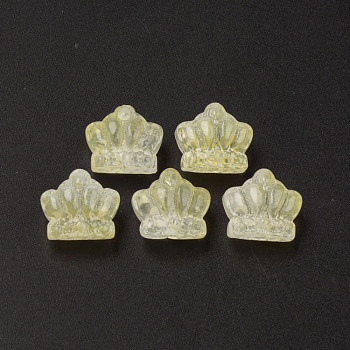 Two Tone Transparent Spray Painted Glass Beads, Crown, Light Goldenrod Yellow, 12x14x8.5mm, Hole: 1mm