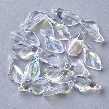 Transparent Glass Pendants, AB Color Plated, Petaline, Clear AB, 20x10.5x6mm, Hole: 1.2mm