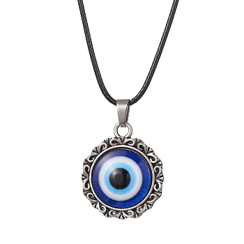 Evil Eye Resin Alloy Pendants Necklaces, Waxed Cord Necklaces for Women, Royal Blue, 17.72 inch(45cm)