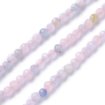 Natural Morganite Beads Strands, Faceted, Round, 2mm, Hole: 0.5mm, about 180~200pcs/strand, 14.5~16.1 inch(37~41cm)