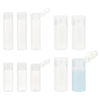 10Pcs 3 Styles PE Plastic Empty Refillable Flip Cap Bottles, with PP Plastic Lids, Squeeze Bottles for Travel Liquid Cosmetic Storage, Clear, 6.2~8.15cm, Capacity: 12~30ml(0.41~1.01fl. oz)