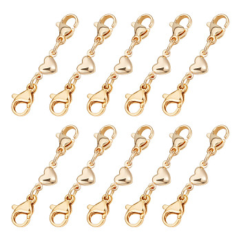 10Pcs 304 Stainless Steel Lobster Claw Clasps, with Brass Heart Links, Golden, 33mm