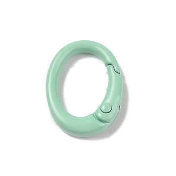 Spray Painted Alloy Spring Gate Rings, Oval, Medium Spring Green, 19.5x15x4.5mm